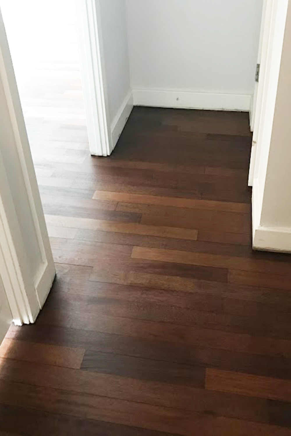 Stained hardwood floor finish
