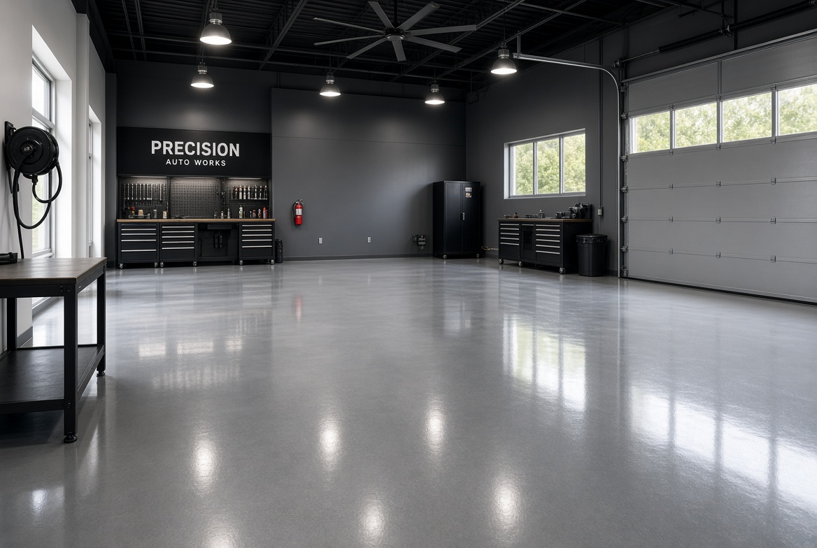 Commercial — epoxy garage / shop floor