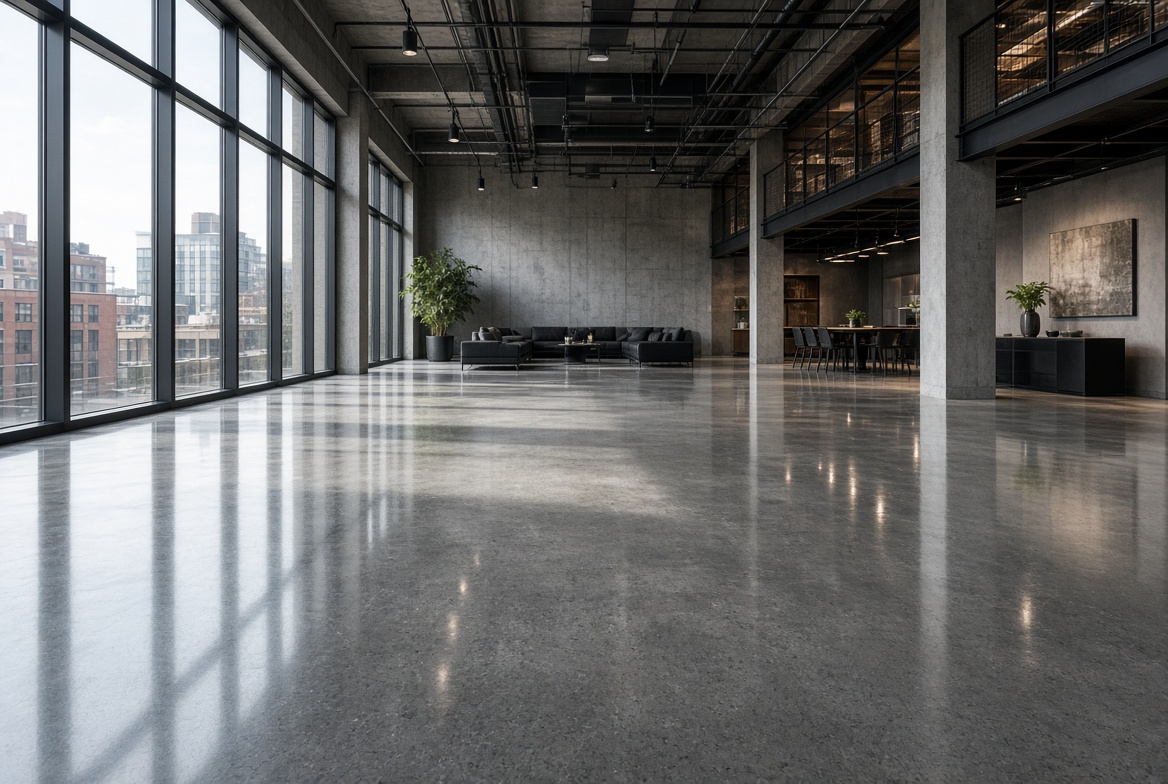 Commercial — polished concrete loft floor
