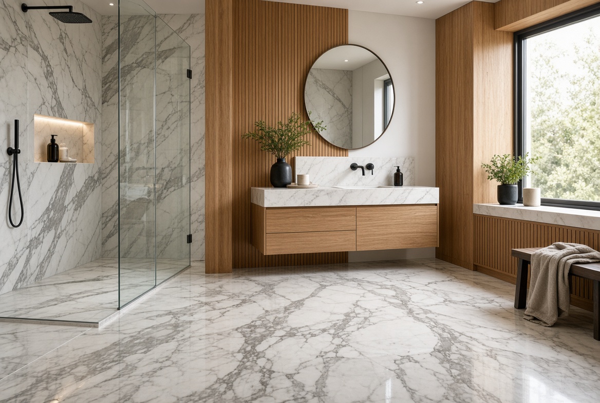 Residential — marble tile bathroom